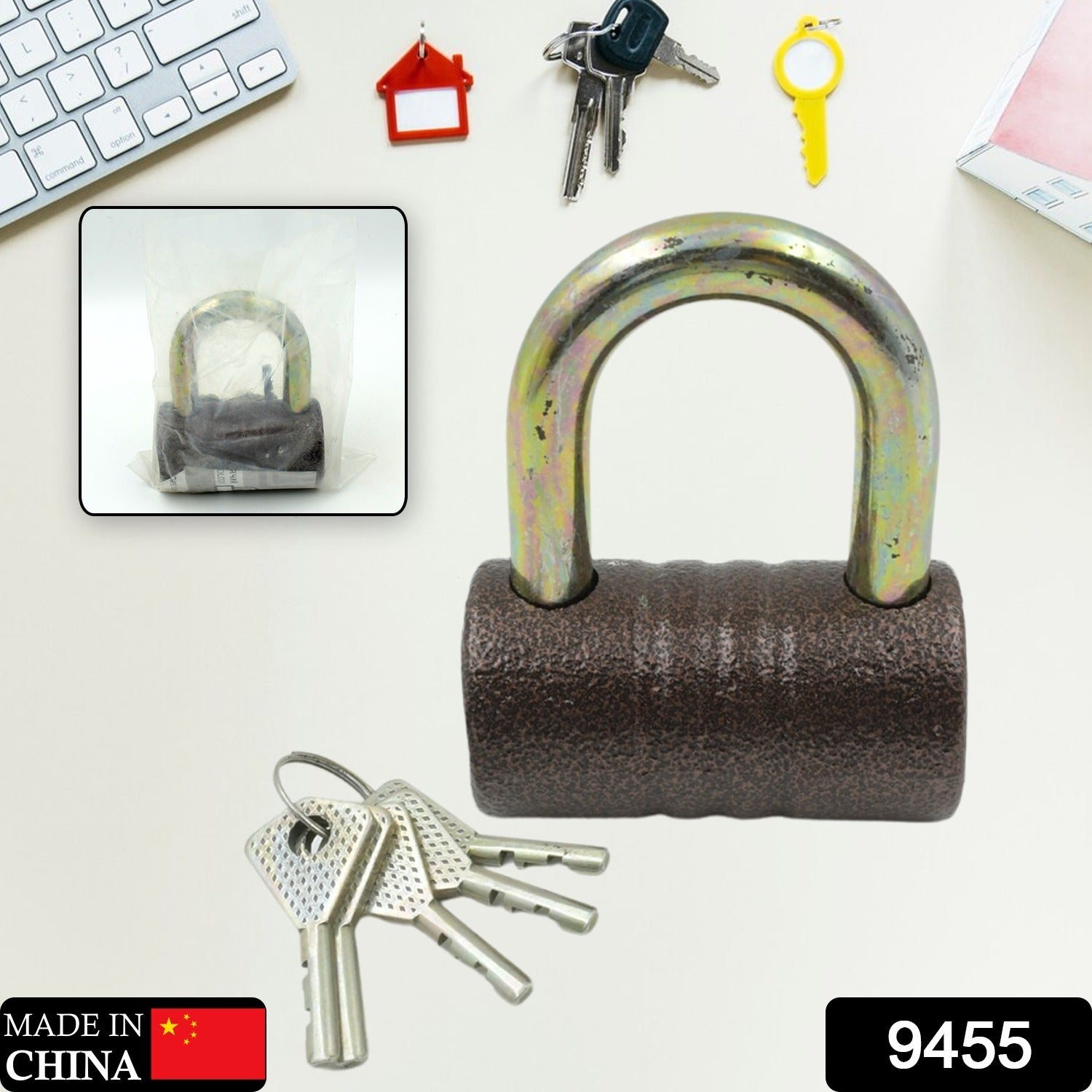 9455 Iron Pad lock, Brass Core and Thickened Spray Black Iron Door Lock With 5 pc Keys for Home Dormitory, Waterproof Antirust Anti-theft Padlocks Outdoor Gate Shed Locks Warehouse Big Iron Door Drawer Lock (82 mm ) 9455 Iron Pad lock, Brass Core and Thickened Spray Black Iron Door Lock With 5 pc Keys for Home Dormitory, Waterproof Antirust Anti-theft Padlocks Outdoor Gate Shed Locks Warehouse Big Iron Door Drawer Lock (82 mm )